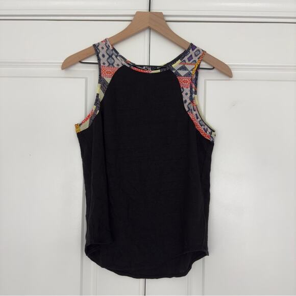Sanctuary Linen Sleeveless Tank Top Aztec Patchwork Button Keyhole Back Summer - Picture 1 of 8